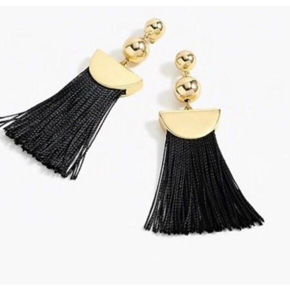 J. Crew Gold Tone Black Fringe Dangle Earrings - Picture 16 of 16